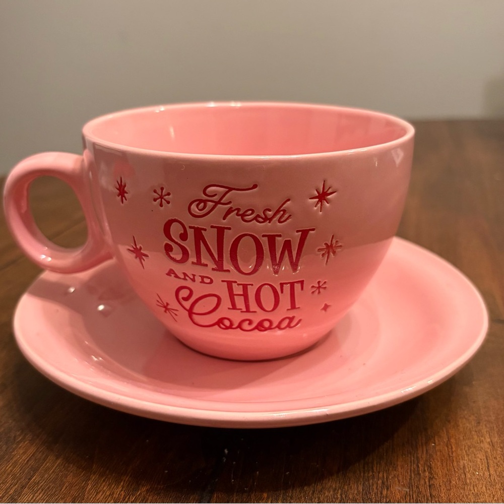 Pink Hot Cocoa Mug and Saucer